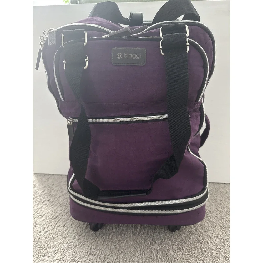 Biaggi Zipsak Folding Expandable Luggage Carry-On Roll Spinner Purple Nylon